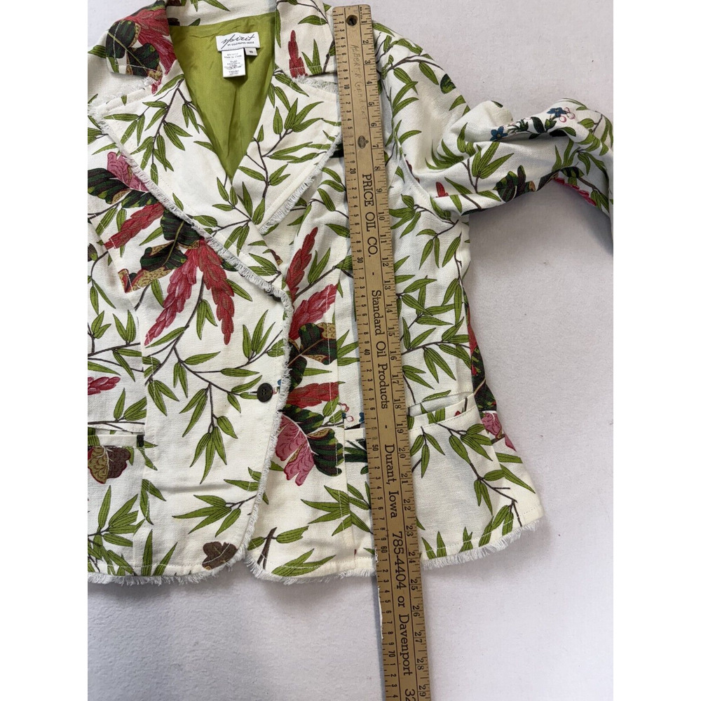 Vintage BoHo Tropical Pring Linen jacket Butterfly Bamboo Floral Size 10 Resort‎ - Picture 10 of 13